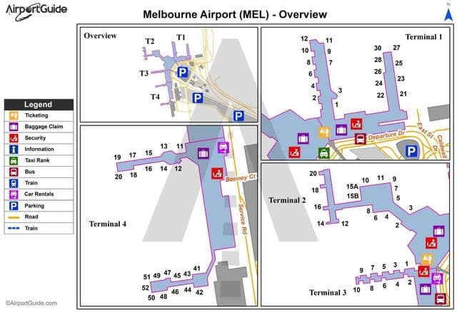 Plan des terminaux aéroport de Melbourne