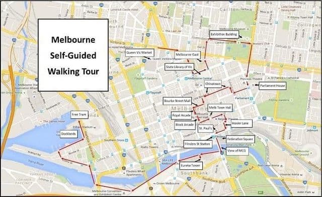 Plan des excursions à pied de Melbourne