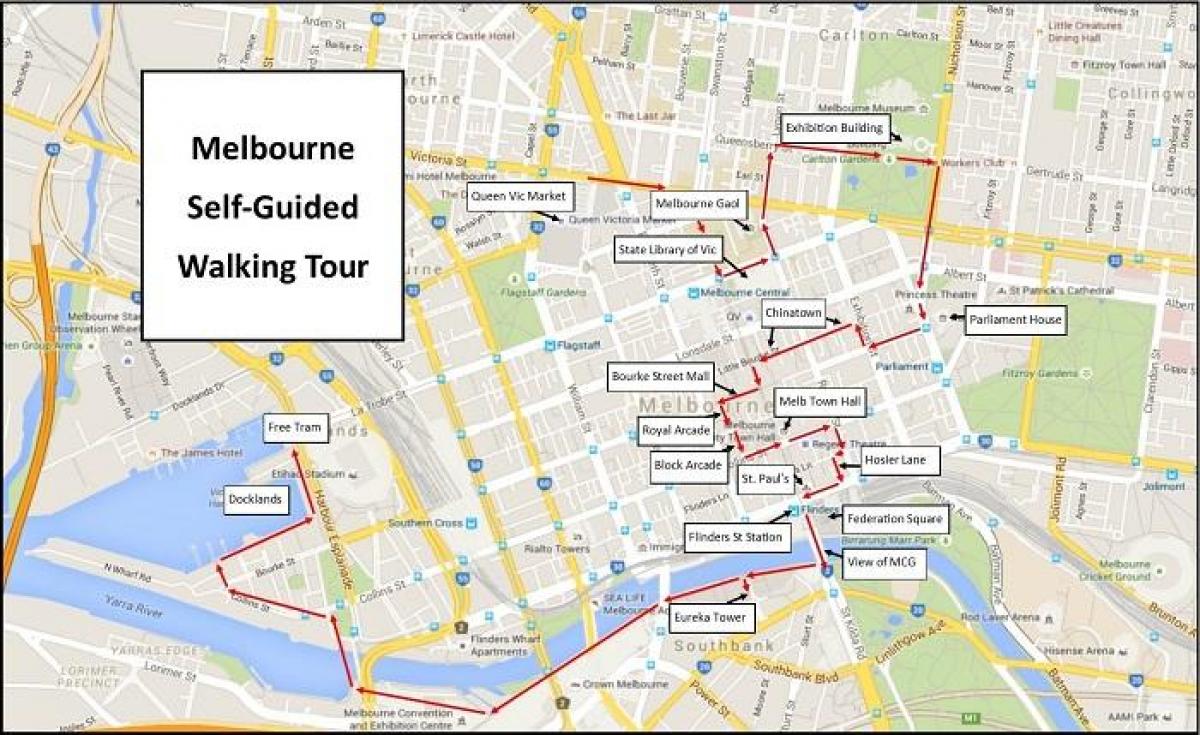 Plan des excursions à pied de Melbourne