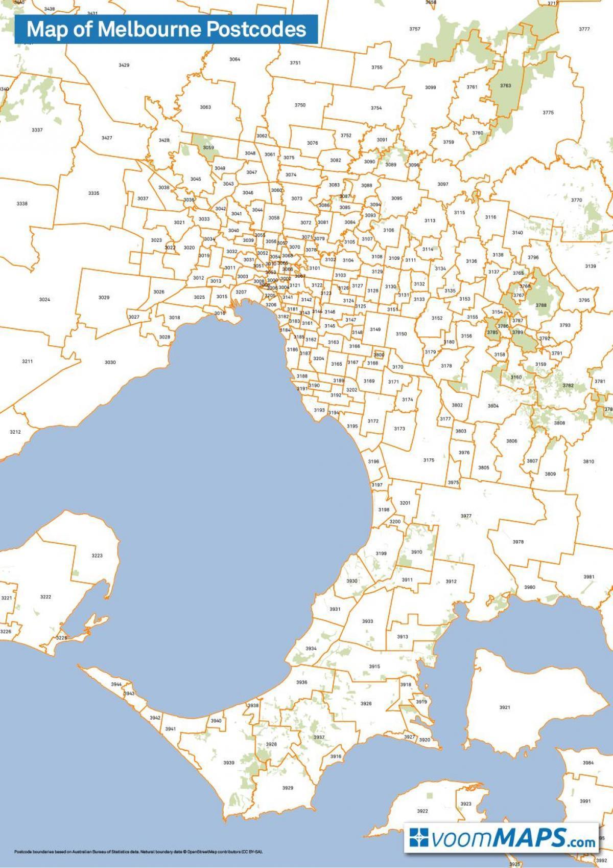Plan des codes postaux de Melbourne