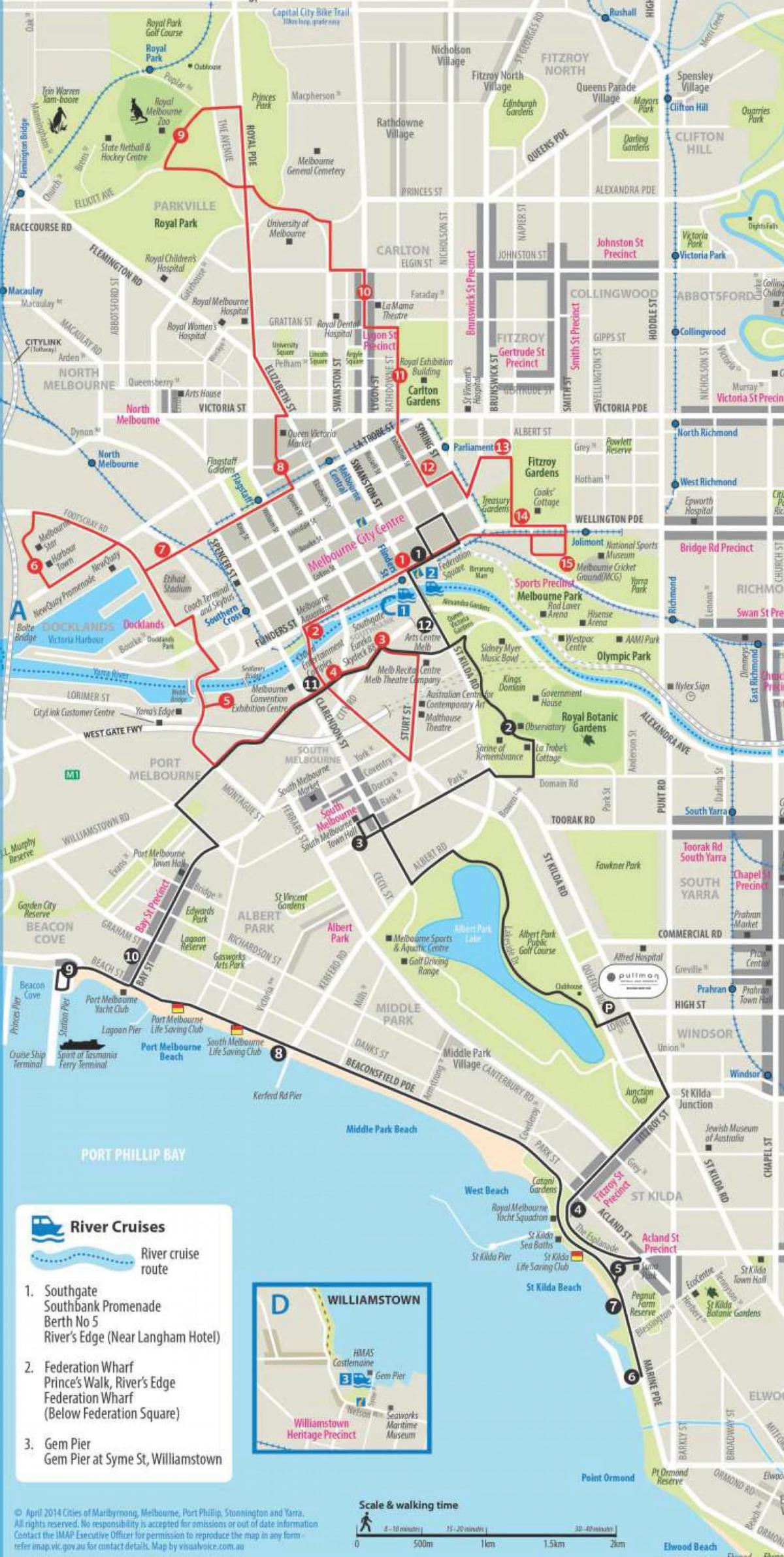 Plan du Hop On Hop Off bus tours de Melbourne