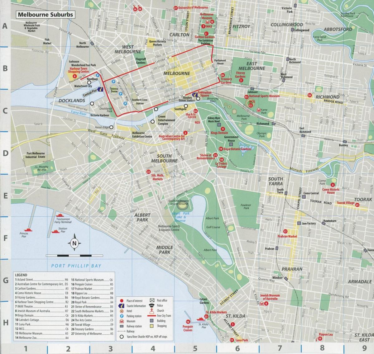 Plan des quartiers de Melbourne